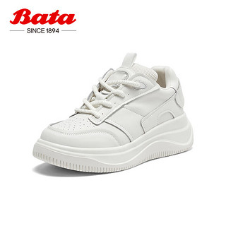Bata 拔佳 小白鞋女2024春季增高通勤运动板鞋2865DAM4 米色 36