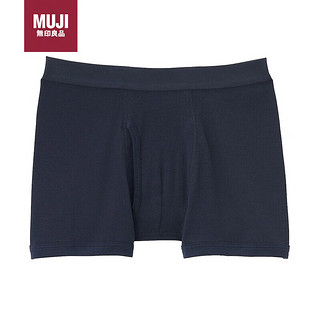 无印良品（MUJI）男式 罗纹编织 前开口平角内裤 透气四角裤 深藏青色 S