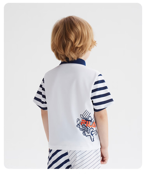 fila斐乐儿童童装2024春季小童男童短袖polo短t类 标准白-wt 120【报