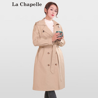 拉夏贝尔风衣女式英伦风气质中长款宽松系带收腰显瘦翻领外套24春季 米色 L