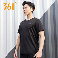 361° 361度短袖T恤男 新款速干衣男装夏季纯色透气薄款半袖男士运动上衣 超级黑 L
