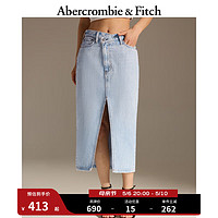 Abercrombie & Fitch 女装 24春夏美式时尚设计感复古牛仔中长半身裙 355678-1 浅色 26S (150/66A)