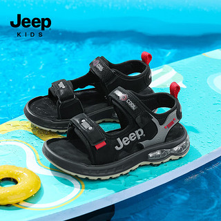 Jeep儿童凉鞋夏季透气防滑男童运动鞋2024夏款女中大童沙滩鞋露趾 黑色 29码 鞋内长约18.3cm