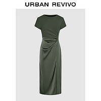 URBAN REVIVO 女士摩登魅力设计感拼接褶皱连衣裙 UWG740097 灰绿 S