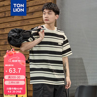 唐狮 TONLION夏季男圆领条纹短袖T恤 黑色 M
