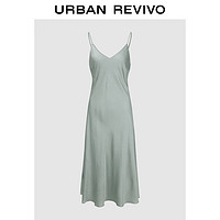 URBAN REVIVO 女士都市魅力肌理感V领吊带连衣裙 UWG740093 灰绿 XS