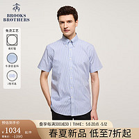 布克兄弟（BrooksBrothers）男士24春夏经典版免烫牛津纺条纹短袖正装衬衫 4004-藏青色 15