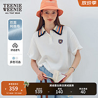 Teenie Weenie小熊2024年夏季撞色POLO领短袖T恤宽松韩版女士 象牙白 155/XS