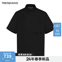 TRENDIANO微廓型百搭衬衣2024年夏季休闲百搭时尚轻奢男 黑色 XL
