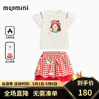 MQD童装女小童短袖套装卡通上衣宽松短裤两件套 米白 120cm