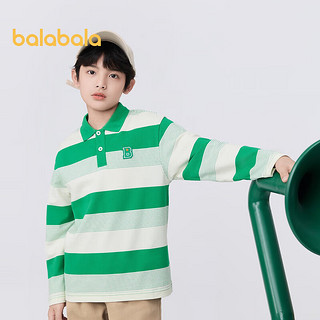 巴拉巴拉男童长袖t恤儿童卫衣童装小童大童春装polo领亲子打底衫 绿白色调00441 160cm