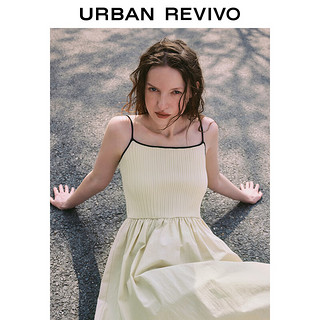 URBAN REVIVO 女士撞色系带拼接梭织长款针织连衣裙 UWU940112 象牙白 XS