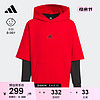 adidas 阿迪达斯 轻运动龙年新年款男大童儿童二合一运动连帽卫衣 浅猩红/黑色 128CM
