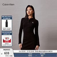 Calvin Klein Jeans24春夏女士休闲通勤绣标V字POLO领针织连衣裙ZW02583 BEH-太空黑 XS