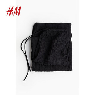 H&M女装休闲裤2024春季纹理感汗布长裤1228749 黑色 165/80 M