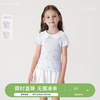 马克珍妮 marc & janie马克珍妮 marc & janie女童满底花卉娃娃领短袖T恤儿童纯棉上衣夏装240760 蓝色 110cm