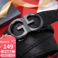 高尔夫（GOLF）男士皮带双面牛皮自动扣腰带男休闲牛仔裤腰带礼盒装 黑枪