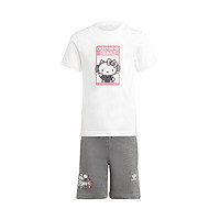 阿迪达斯 (adidas)夏三叶草Hello Kitty青少年运动短袖T恤套装 IT7918 白色 104