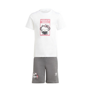 阿迪达斯 （adidas）夏三叶草Hello Kitty青少年运动短袖T恤套装 IT7918 白色 104