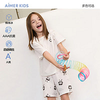 爱慕儿童（AIMER KIDS）A类亲子装儿童凉感棉抑菌驱螨短袖T恤/三分睡裤/睡裙/连体爬服新 AK上衣AK341E051 66