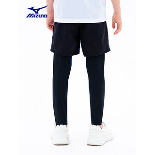 美津浓（MIZUNO）男童运动裤2024夏季中大童薄款假两件儿童打底休闲裤 黑色 160cm