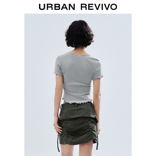 URBAN REVIVO 女士减龄感木耳边T恤衫 UWV440133 花灰 S