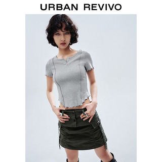 URBAN REVIVO 女士减龄感木耳边T恤衫 UWV440133 花灰 S
