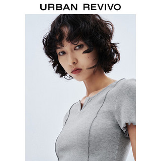 URBAN REVIVO 女士减龄感木耳边T恤衫 UWV440133 花灰 S