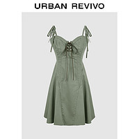 URBAN REVIVO 女士时尚复古辣妹风绑带短款连衣裙 UWL740038 军绿 XL