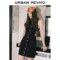 URBAN REVIVO 女士时髦感轻熟风坎肩牛仔连衣裙 UWV840165 黑色 S