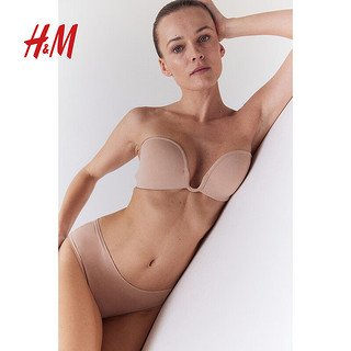 H&M女士内衣2024夏季细纤维无肩带无钢圈聚拢半杯文胸1196793 米色 C75