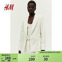 H&M女装西装2024夏季白色修身开襟战领七分袖休闲西装1209692 白色 160/84 36
