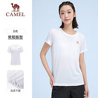 CAMEL 骆驼 运动T恤透气健身衣跑步体恤宽松速干衣短袖上衣夏季 J0S1V6926-1，白色，女款 M