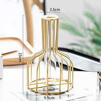 初卓 创意ins风小号玻璃花瓶简约透明干花插花瓶摆件 金色架+试剂花瓶