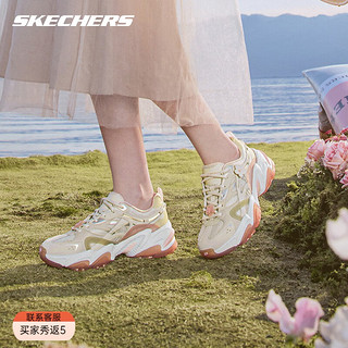 SKECHERS 斯凯奇 女鞋桃花鞋新款复古机甲甜美老爹鞋跑步鞋 自然色/粉红色NTPK 37