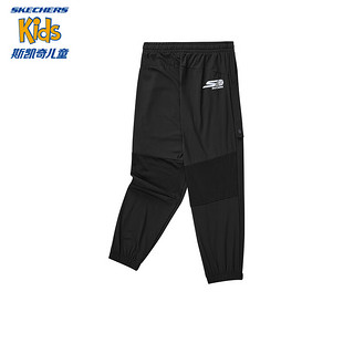 Skechers斯凯奇男童针织长裤儿童户外运动休闲裤夏季舒适束脚裤P224B005 碳黑/0018 120cm