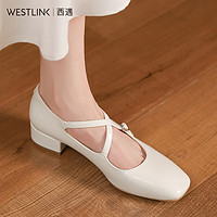WESTLINK 西遇 方头粗跟单鞋女 法式复古低跟玛丽珍鞋（D1333558）