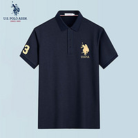 U.S. POLO ASSN. US保罗短袖polo衫男条纹薄款商务翻领polo领衫修身百搭上衣男装 藏青