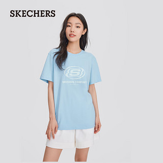 斯凯奇（Skechers）圆领短袖男女同款T恤舒适百搭休闲运动衫L224U064 晴空蓝/016M M