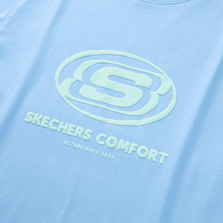 斯凯奇（Skechers）圆领短袖男女同款T恤舒适百搭休闲运动衫L224U064 晴空蓝/016M M