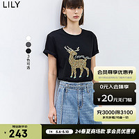 LILY2024夏女装设计感趣味通勤款百搭休闲复古T恤上衣内搭女 510黑 S