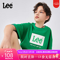 Lee儿童圆领短袖T恤2024男女童夏季纯棉舒适宽松运动上衣童装 绿色 110cm