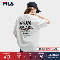 FILA 斐乐 张艺兴同款FILA斐乐情侣短袖T恤女2024夏新多巴胺刺绣猫狗上衣男