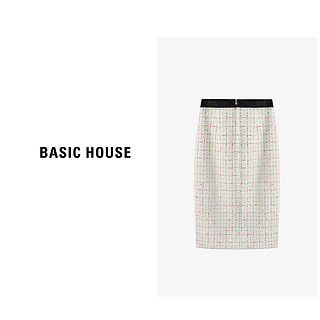 Basic House/百家好时尚织小香风女装格纹半身裙-B0624H5B032 米白 S80-110斤