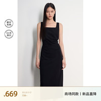 欧时力 四面弹小黑裙24新夏收腰气质显瘦吊带连衣裙 黑色 S