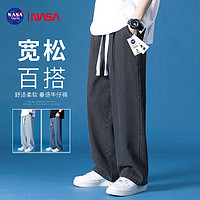 NASA GOOD 牛仔裤男四季舒适宽松直筒男裤港风休闲长裤子男 黑色 S