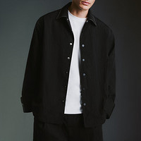 URBAN REVIVO 男士设计感超宽松明线长袖开襟衬衫 UMF240042 正黑 S