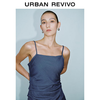 URBAN REVIVO 女士复古辣妹开衩收褶吊带牛仔连衣裙 UWG840144 蓝色 XS