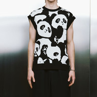 URBAN REVIVO 男士潮流萌宠提花宽松圆领针织背心 UMV940022 黑色 XS