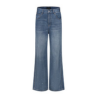 URBAN REVIVO 女士时髦休闲设计感钉珠牛仔长裤 UWG840187 蓝色 26